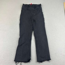 Spanx Jeans Womens Small Black Stretch Flat Front Pull On Straight Leg Raw Hem