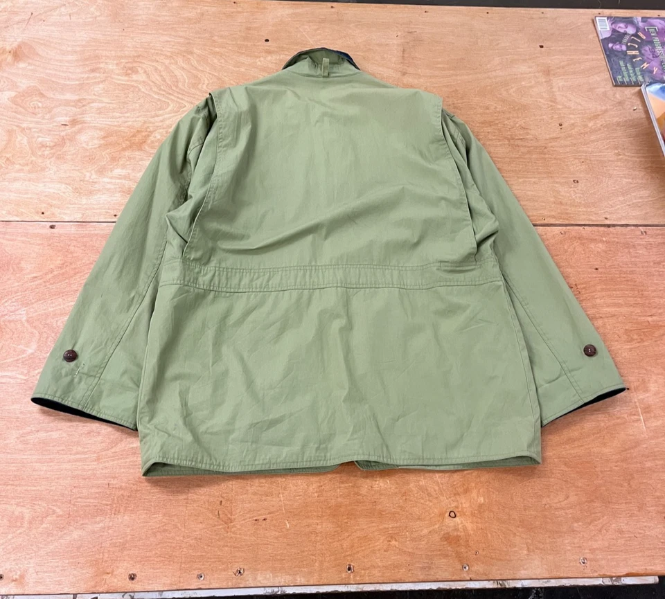 90s Vintage J Crew Barn Coat Oarsman Cordoruy Green Mens XL Chore Coat Plaid - Image 2 of 4