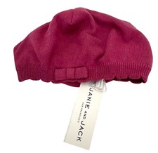 NWT Janie And Jack Soft Cotton Knit Fuchsia Burgundy Baby Girl Beret With Bow