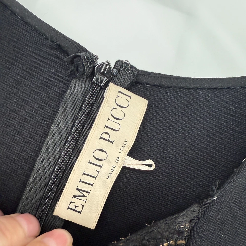 Платье-футляр Emilio Pucci кружевная вставка с длинным рукавом черное итальянское коктейльное размер США 12 - Изображение 4 из 4