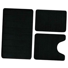 Black Memory Foam Bathroom Rug Set 3 Piece, Non Slip Extra Soft Absorbent