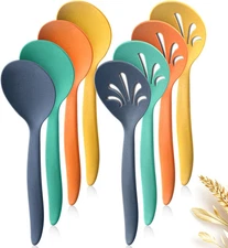 8 Pcs 10" Large Plastic Wheat Straw Serving Spoons Set, Serving Spoons & Slotted