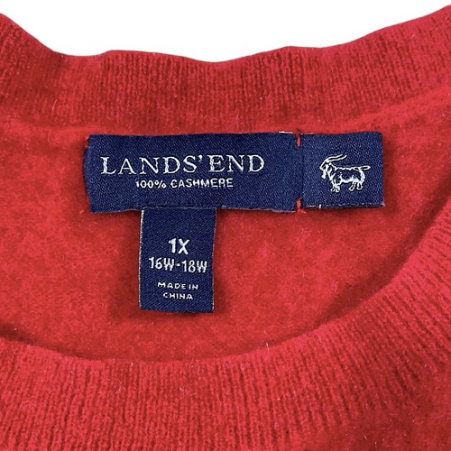 LANDS END Sweater Womens 1X 16W Cashmere Red Sleeveless Pullover Shell Preppy - Picture 2 of 11