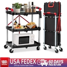 Portable Folding Service Cart 3 Tier Collapsible Utility Carts for Office Home