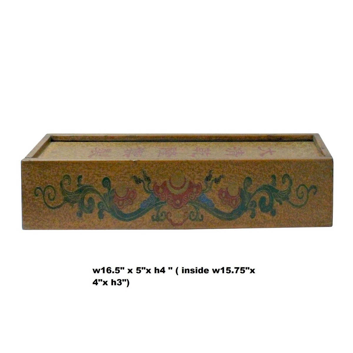 Chinese Distressed Yellow Lacquer Chinoiserie Long Rectangular Treasure Box cs5461S Chinese Distressed Yellow Lacquer Chinoiserie Long Rectangular Treasure Box cs5461S