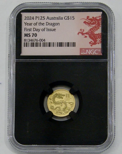 Australia - 2024 - 1/10 oz. Gold Lunar Year of the Dragon $15 - NGC MS 70 FDOI 