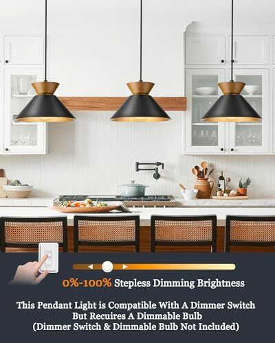 3 Pack Modern Pendant Lights Kitchen Island, Solid Wood Hanging Black - 3 Pack - Picture 3 of 7