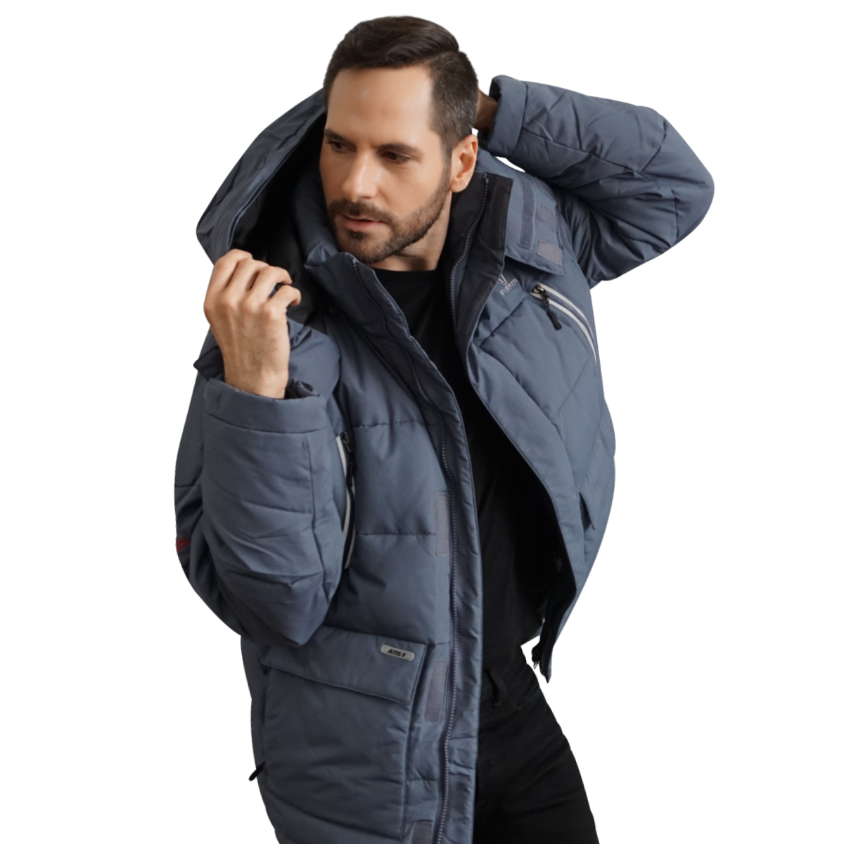 FUERZA Mens Winter Warm Down Wellon Cruelty-Free Hooded Parka
