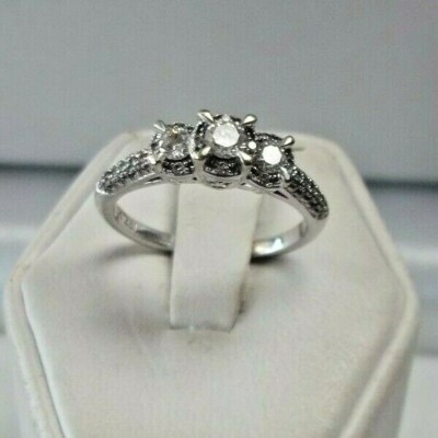 1/2ct DIAMANT VERGANGENHEIT/GEGENWART/ZUKUNFT DESIGN LIEBE RING 10K WEISSGOLD *SO SCHÖN!