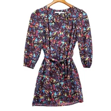 Collective Concepts Belted Mini Dress Multicolor 3/4 Balloon Sleeve Size XS