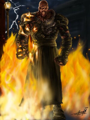 Nemesis - Resident Evil 3 remake, Horror video game drawing, Digital art, Signed