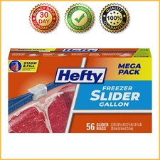 SLIDER FREEZER STORAGE BAGS GALLON SIZE Reusable Clear Plastic Seal Ziploc 56-CT