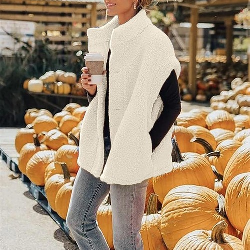 Chaleco sin mangas de cordero polar abrigo mujer informal chaqueta con botones chaleco cálido - Imagen 6 de 46