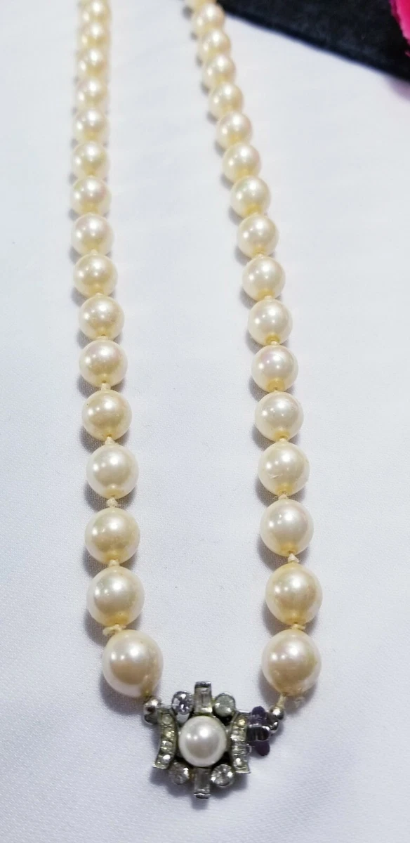 Vintage Silver Rhinestone Vendome Pearl Necklace eBay