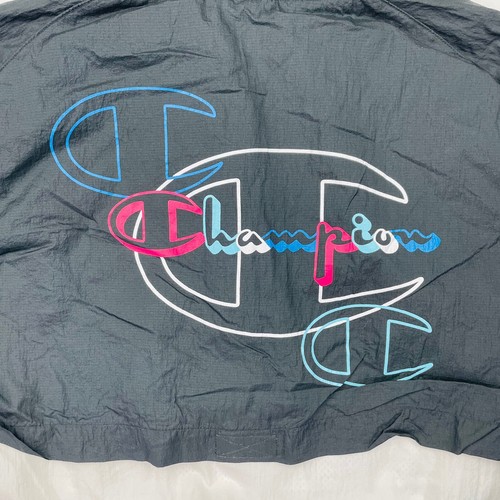 Giacca a vento vintage Champion anni 90 Y2K uomo XL multicolore retrò cappuccio mezza zip - Foto 3 di 7