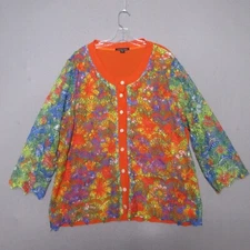 Michael Simon Sweater Cardigan Plus 2X Colorful Artsy Sheer Lace Statement Piece