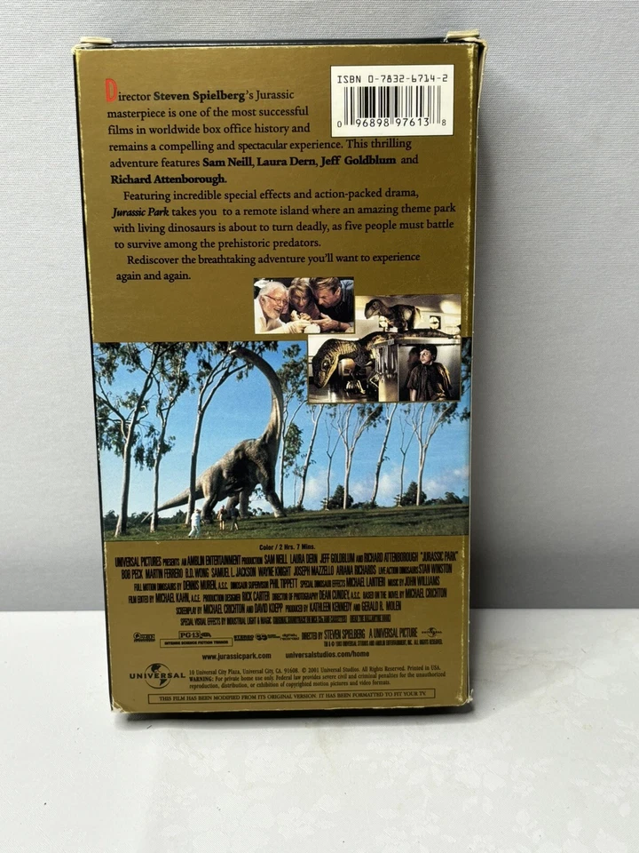 Jurassic Park (1993) VHS Tape – Steven Spielberg Dinosaur Adventure Classic - Image 2 of 4