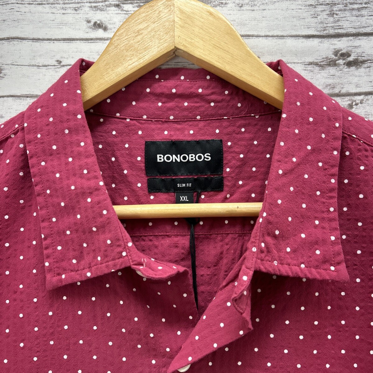 Bonobos Miller Cove Seersucker Shirt Men's 2XL Red Polka Dot