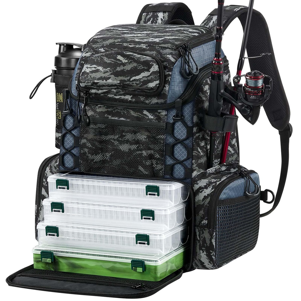 Piscifun Fishing Tackle Backpack with Rod Holders Tackle Boxes