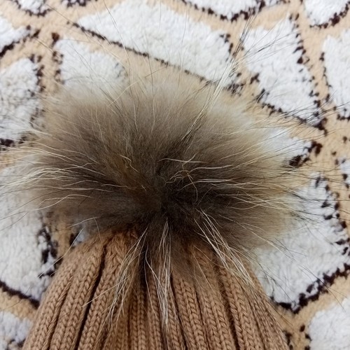 Moncler Hat Brown with Pom Pom Made of Fox Fur Free Size GRENOBLE.. - Picture 4 of 8