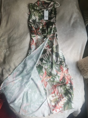 NWT WOMAN SS24 TROPICAL PRINT MIDI DRESS ECRU / GREEN Sz L - 第 1/18 張圖片