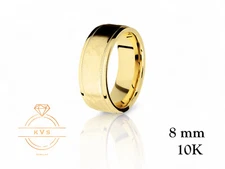 10K Yellow Gold 8mm FLAT Milgrain Edge Wedding Band Ring-Comfort Fit Hammered