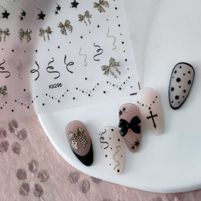 5D Black Bowknot Nail Decal, Ribbon Nail Decals, Necklace Nails Art Stickers(62)