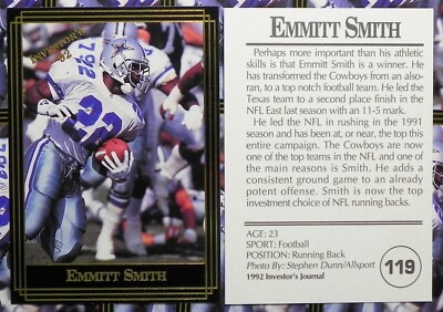 EMMITT SMITH (1) 1992 Investor's Journal Gold Card #119