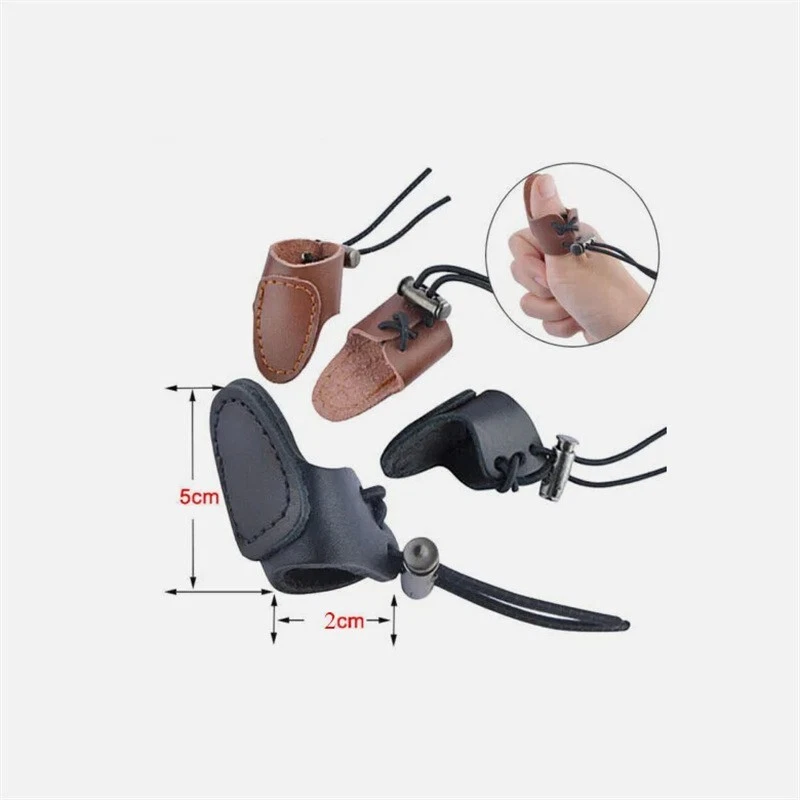 Hunting Cow Leather Finger Guard Archery Thumb Ring Protect Gear Adjustable Bow - Image 2 of 4