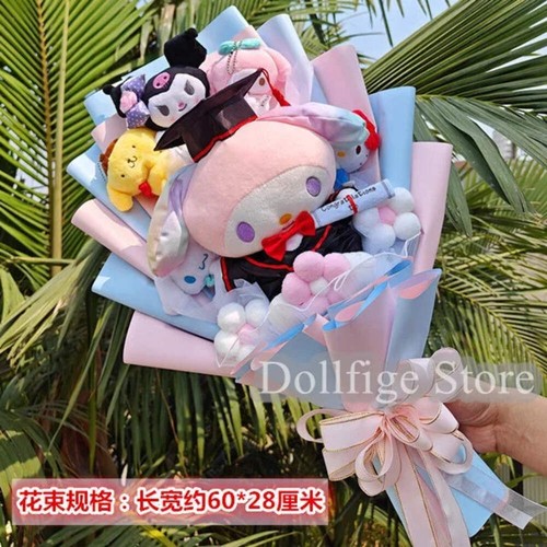 1 Sanrio Bouquet Cartoon Cinnamoroll Melody Kuromi With Graduation Hats Handmade - Picture 7 of 41