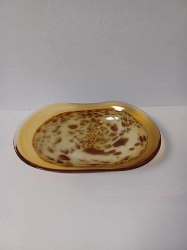 MCM MURANO Glass Amber Cased Heavy Gold Fleck Dish-Bowl 1960s