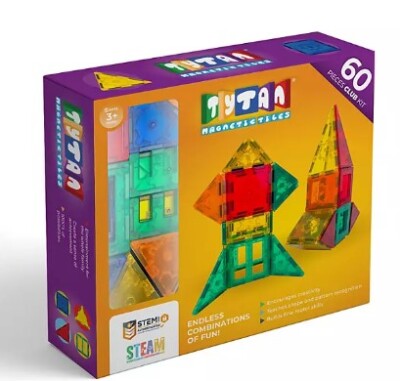 Tytan Magnetic Building Tiles for Kids w/ STEM Certification - 60 Pieces