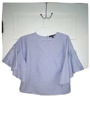 PRIMARK BLUE AND WHITE TOP Size 8 - Crisp Cotton Blend