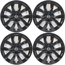 FITS 2014-2020 Nissan Rogue S # 519-17BLK + LOGO 17" Gloss Black Hubcaps SET/4