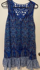 As U Wish Dress Blue Floral Boho, Ruffle, lace Size Small, Mini, Fully Lined