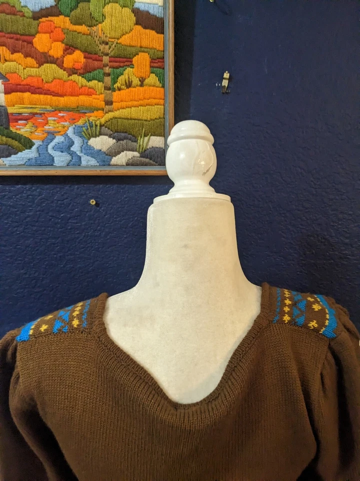 Aryeh Anthropologie Boho Brown Embroidered Square Neck Knit Dress Sz Large L - Image 4 of 4