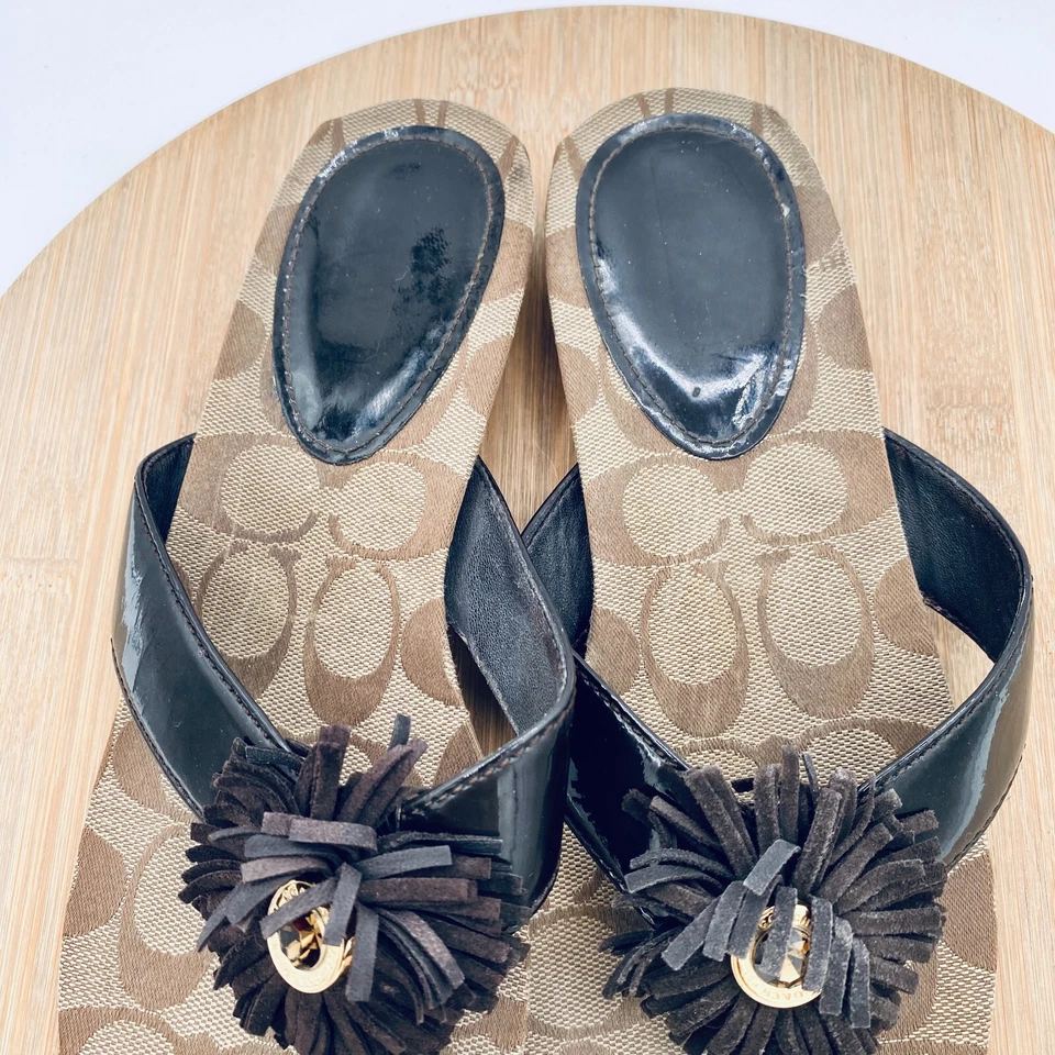 Sandalias Coach Suki con flecos para mujer 9,5 charol negro chanclas estrás Foto 4 de 4
