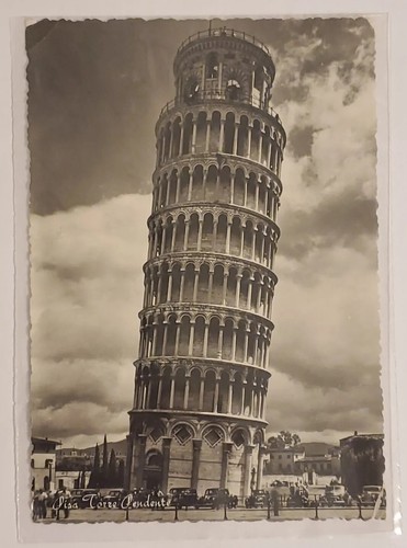 Postcard Pisa Torre Pendente Leaning Tower Italy Posted 1954 Writing Stamped B&W
