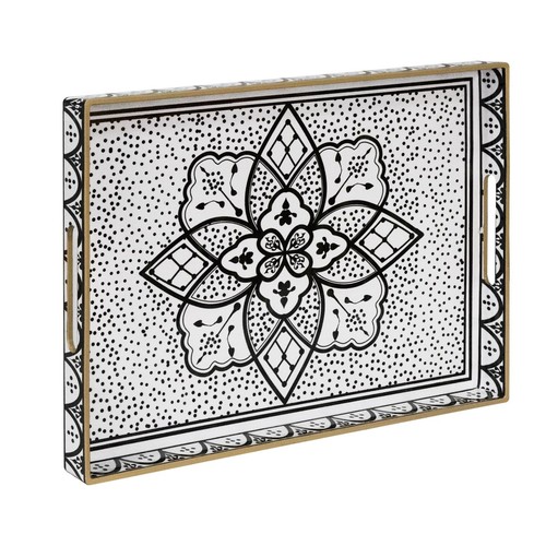Plastic Serving Tray with Handles Modern Black Tray for Coffee Table Rectangu...
