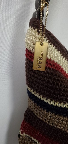 The Sak Purse Chocolate Striped Knit Hobo Satchel Bag Woven Zip Shoulder Handbag - Picture 10 of 23