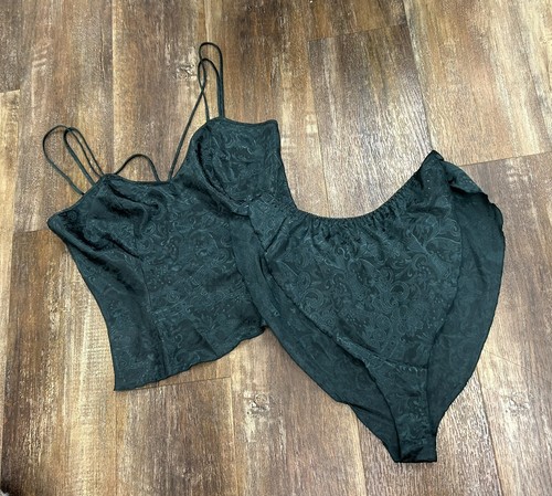Lingerie vintage anni 80 90 Victoria's Secret 2 pezzi verde smeraldo/etichetta oro grande - Foto 2 di 10