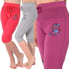 Hose Capri M&auml;dchen Strass Steine &Auml;ffchen Bilder Affe Druck Sport Kinder Punke