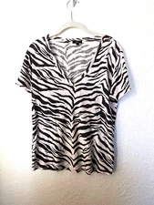 Rails Womens Linen Blend Zebra Print T-Shirt size S