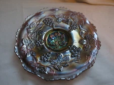 Fenton Carnival Glass Grape Pattern Ruffled Edge 7 1/2" Purple Plate Bowl