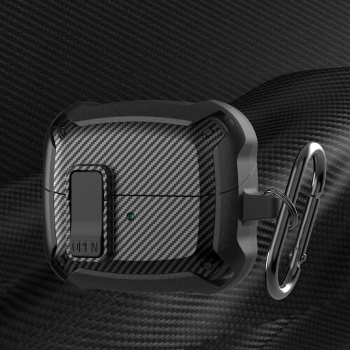 For Samsung Galaxy Buds 3/3 Pro Carbon Fiber Rugged Secure Lock Case+Keychain - Picture 7 of 19