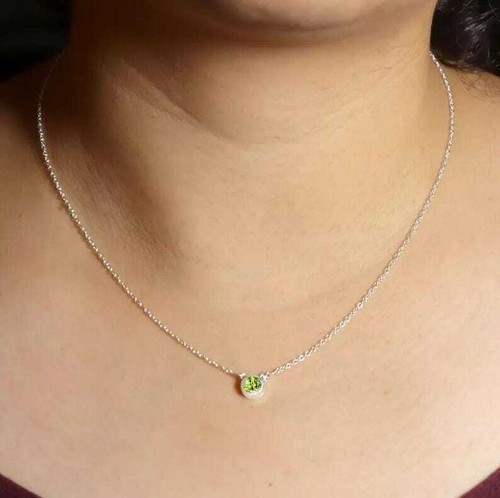 Anniversary Gift Minimalist Pendant Necklace Peridot Gemstone Silver Jewelry - Picture 2 of 8