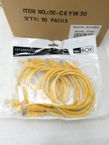 Wbox 3' CAT6 Patch Cable, 60 Count Case (10x 6 packs) OE-C6YW36 [CTD]
