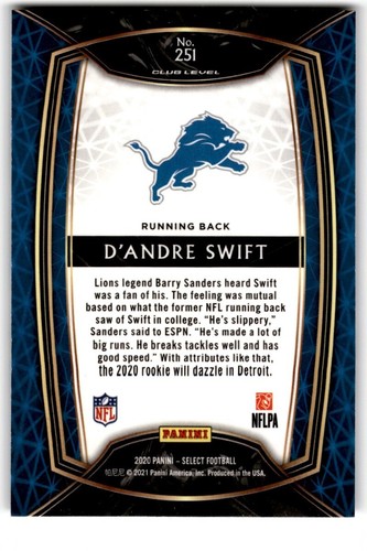 2020 Panini Select D'Andre Swift Rookie #251 Detroit Lions - Picture 2 of 2