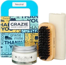 Shoe Polish Kit with Neutral Wax, Shoe Care Kit with Brushes & Buffing Cloth