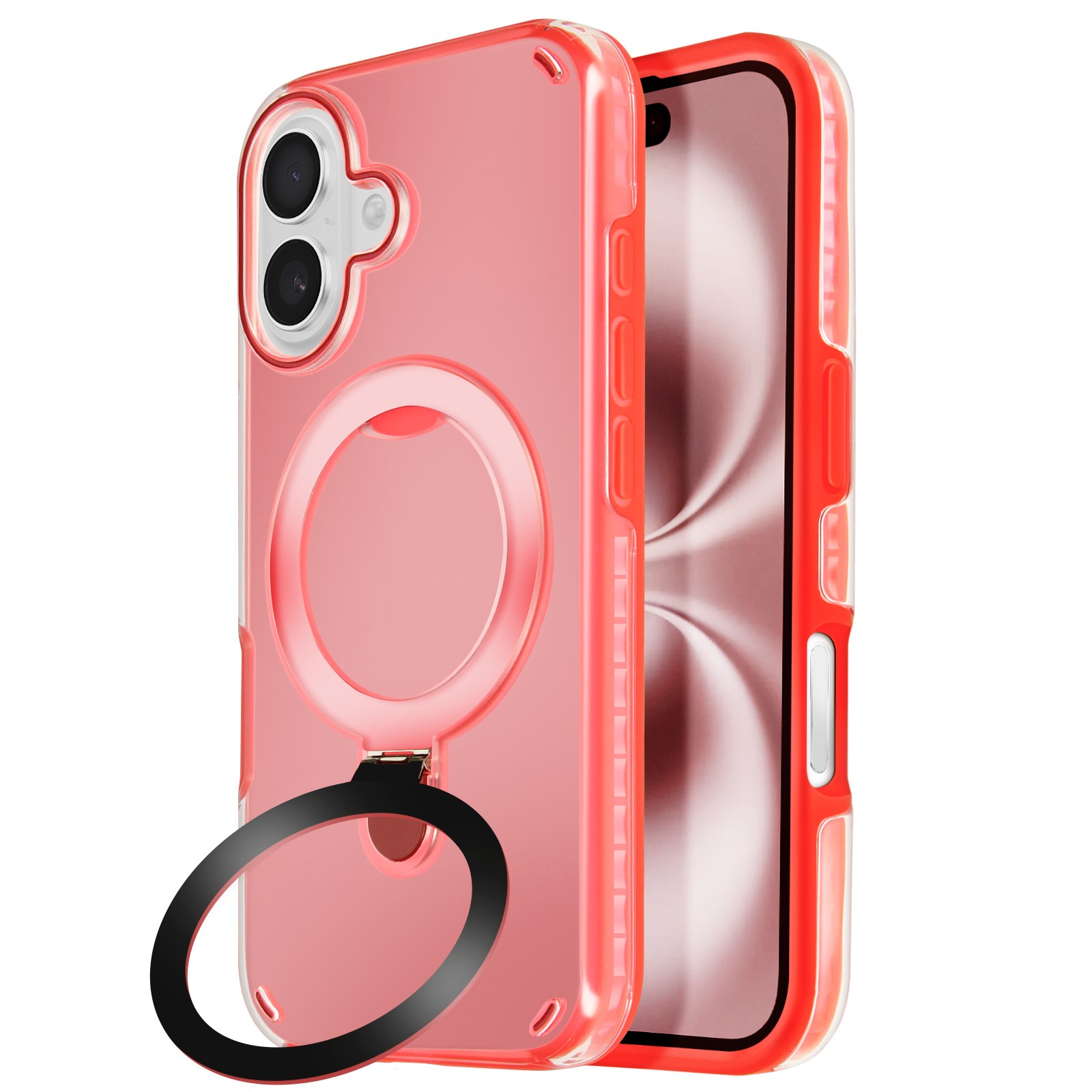 Coque iPhone 16 antichoc rouge et son support intégré idéal en voyage